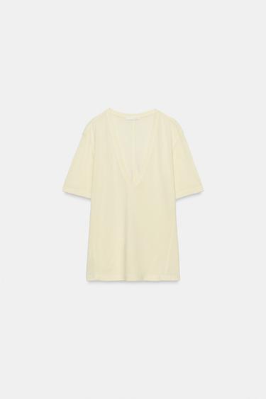CAMISETA ESCOTE PICO FLUIDA - Amarillo de Zara