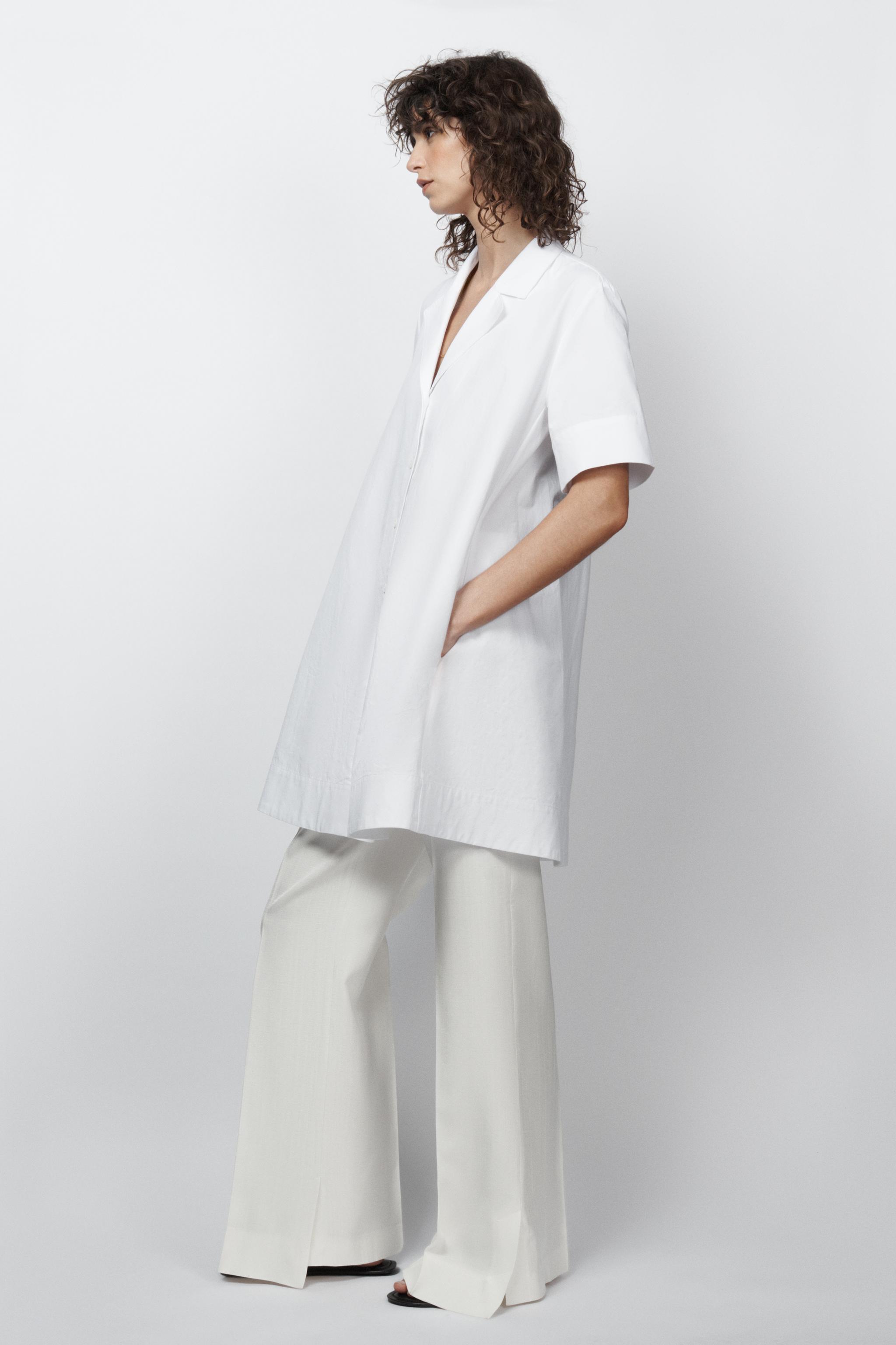 ZW COLLECTION SHORT SLEEVE SHIRT DRESS — White