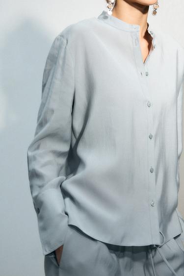 ZW COLLECTION FLOWING SHIRT - Blue / Grey by Zara