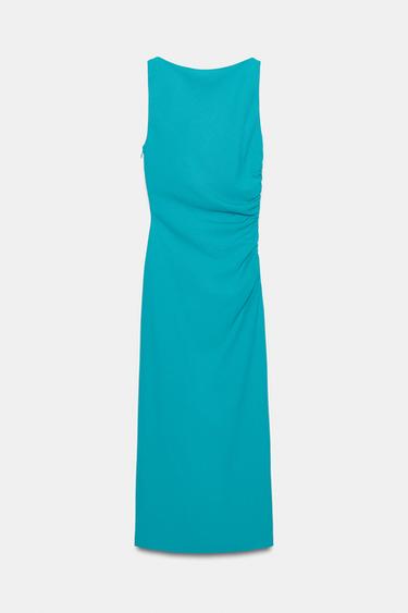 VESTIDO MIDI DRAPEADO APLIQUE DORADO - Turquesa de Zara