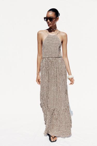 GINGHAM CHECK MIDI DRESS - Brown by Zara