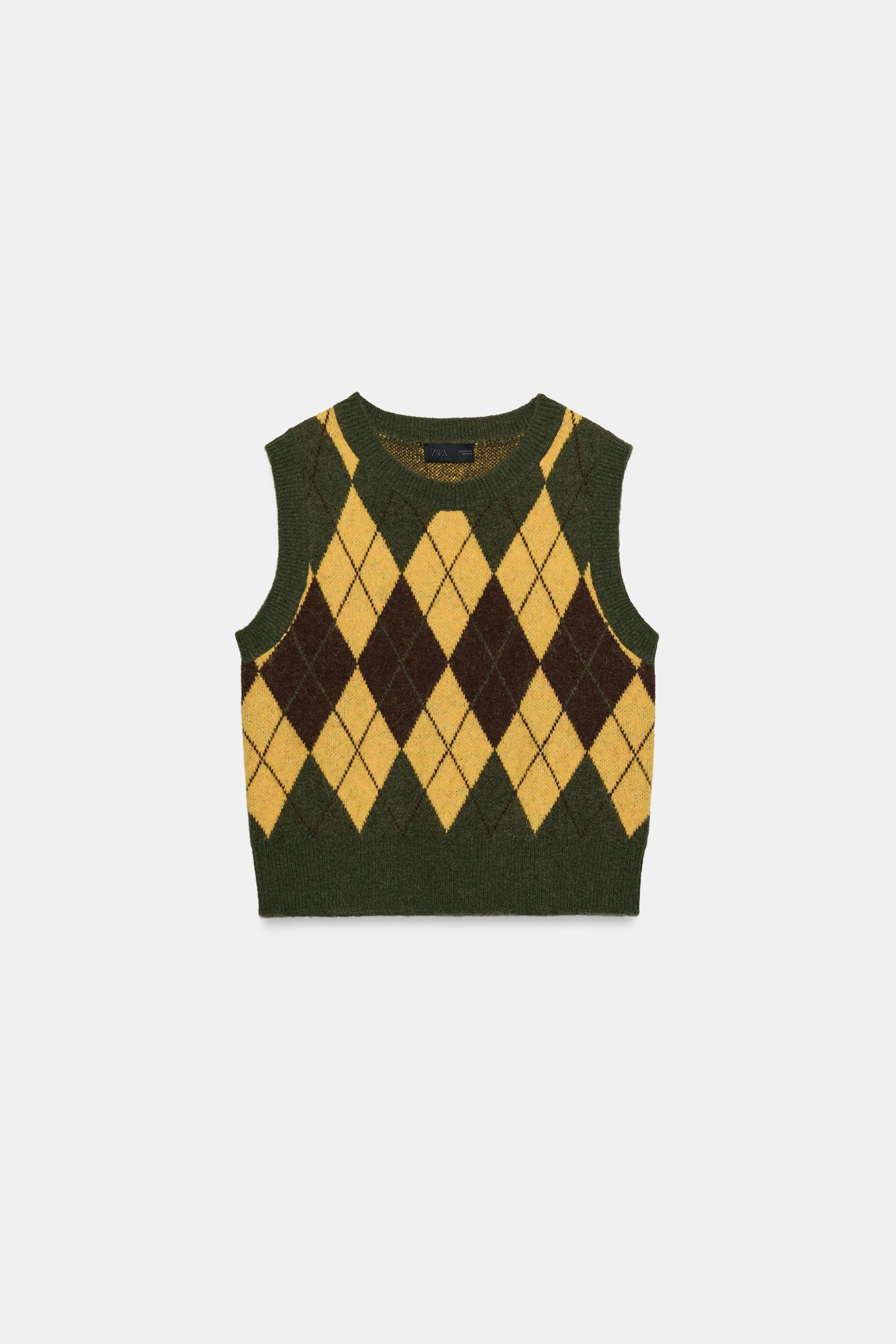 Soft Knit Argyle Vest by Zara
