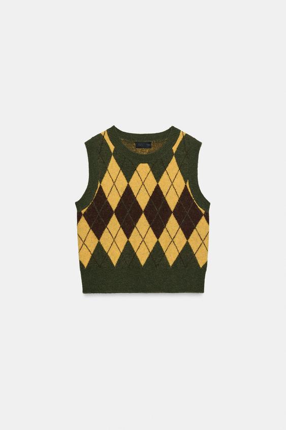 ЖҰМСАК ТОҚЫМА РОМБ ЖЕЛЕТКЕ - Түрлі-түсті Zara компаниясынан - Сурет 0