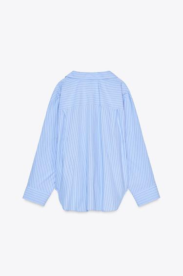 CHEMISE OVERSIZE EN POPELINE RAYÉE - Bleu de Zara - Image 1