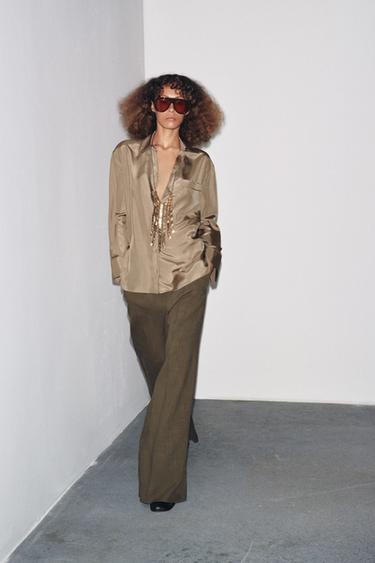 Zara ZW COLLECTION SILK POCKET SHIRT - Caramel - Image 0