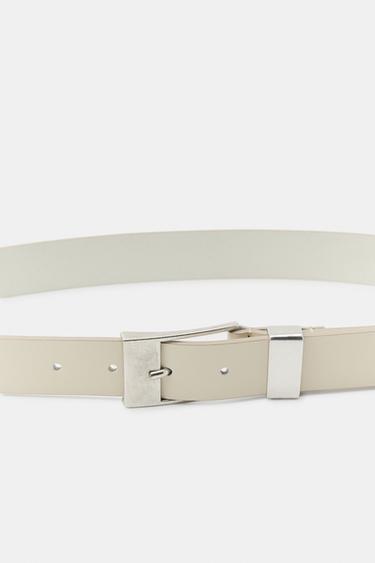 PLAIN 100% LEATHER BELT WITH SQUARE BUCKLE - Ecru by Zara - Image 2