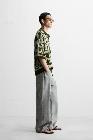 CONTRAST JACQUARD KNIT POLO SHIRT - Greens by Zara - Image 4