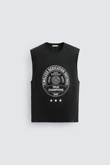 WASHED PRINTED TANK TOP - Anthracite grey by Zara