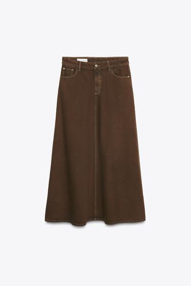 DENIM A-LINE SKIRT - Brown by Zara - Image 0