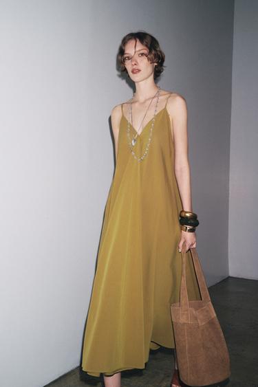 ROBE MIDI À BRETELLES  ZW COLLECTION - Vert olive de Zara - Image 1