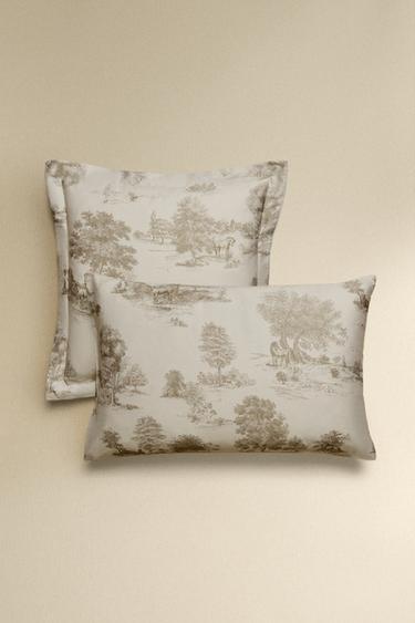 SATEEN DUVET COVER WITH PRINT (300 THREAD COUNT) - Grey / Beige by Zara - Image 0