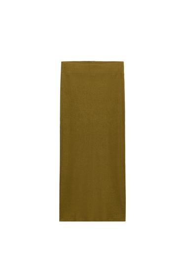 STRAIGHT RIBBED SKIRT - Olive green by Zara