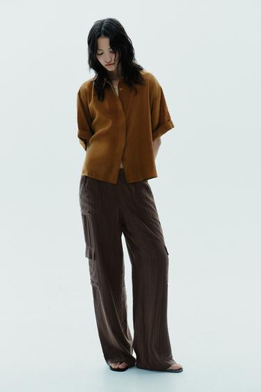 SHORT SLEEVE FLOWING SHIRT - Caramel by Zara - Image 4