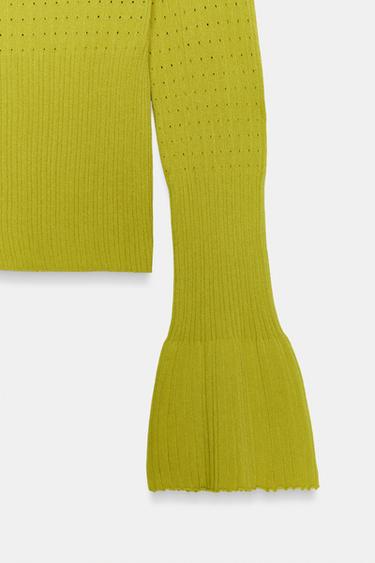 PULL EN MAILLE POINTELLE À MANCHES ÉVASÉES - Vert de Zara - Image 6