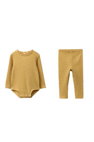Zara LACE TRIM BODYSUIT AND LEGGINGS SET - Ocher