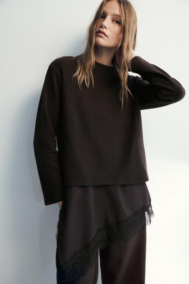 LACE COMBINED DRESS - Brown by Zara