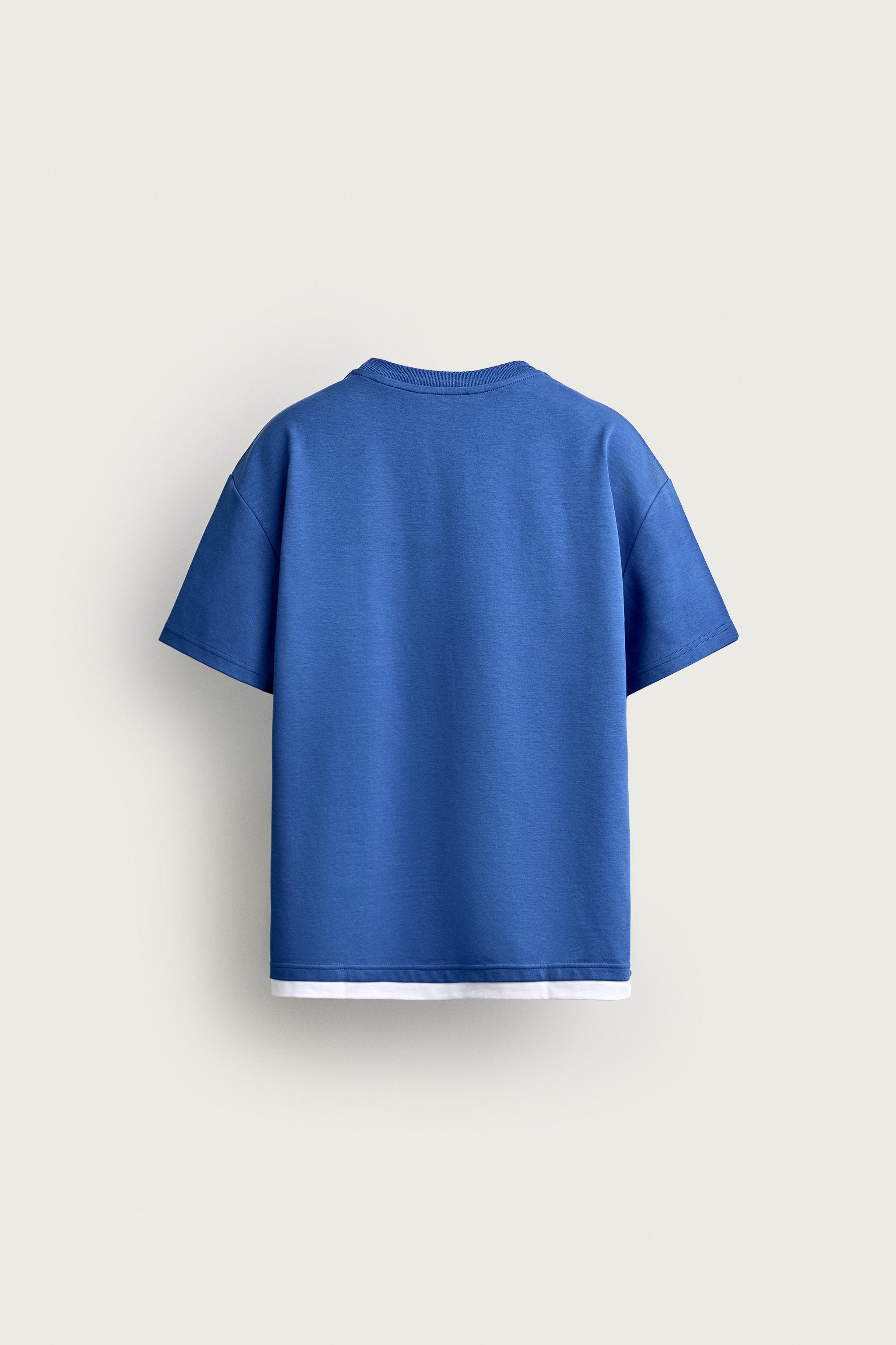 Мужские футболки Zara RELAXED-FIT CONTRAST T-SHIRT — фото 8