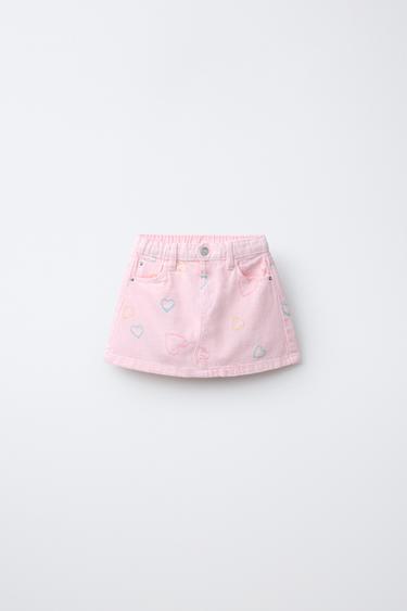 FALDA SARGA CORAZONES BORDADOS - Rosa de Zara