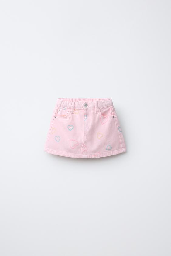 FALDA SARGA CORAZONES BORDADOS - Rosa de Zara - Imagen 0