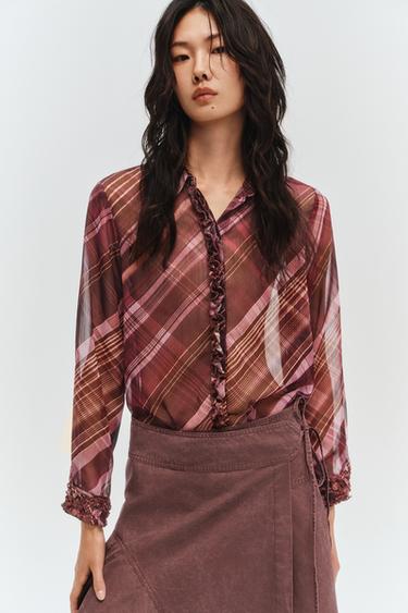 Zara 格紋薄透罩衫 - 多色