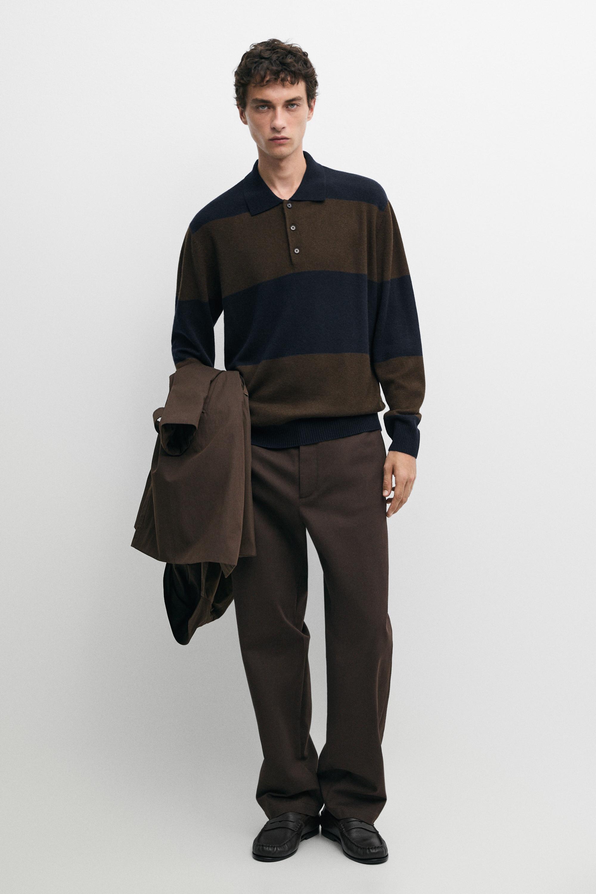 Wool-blend striped polo sweater