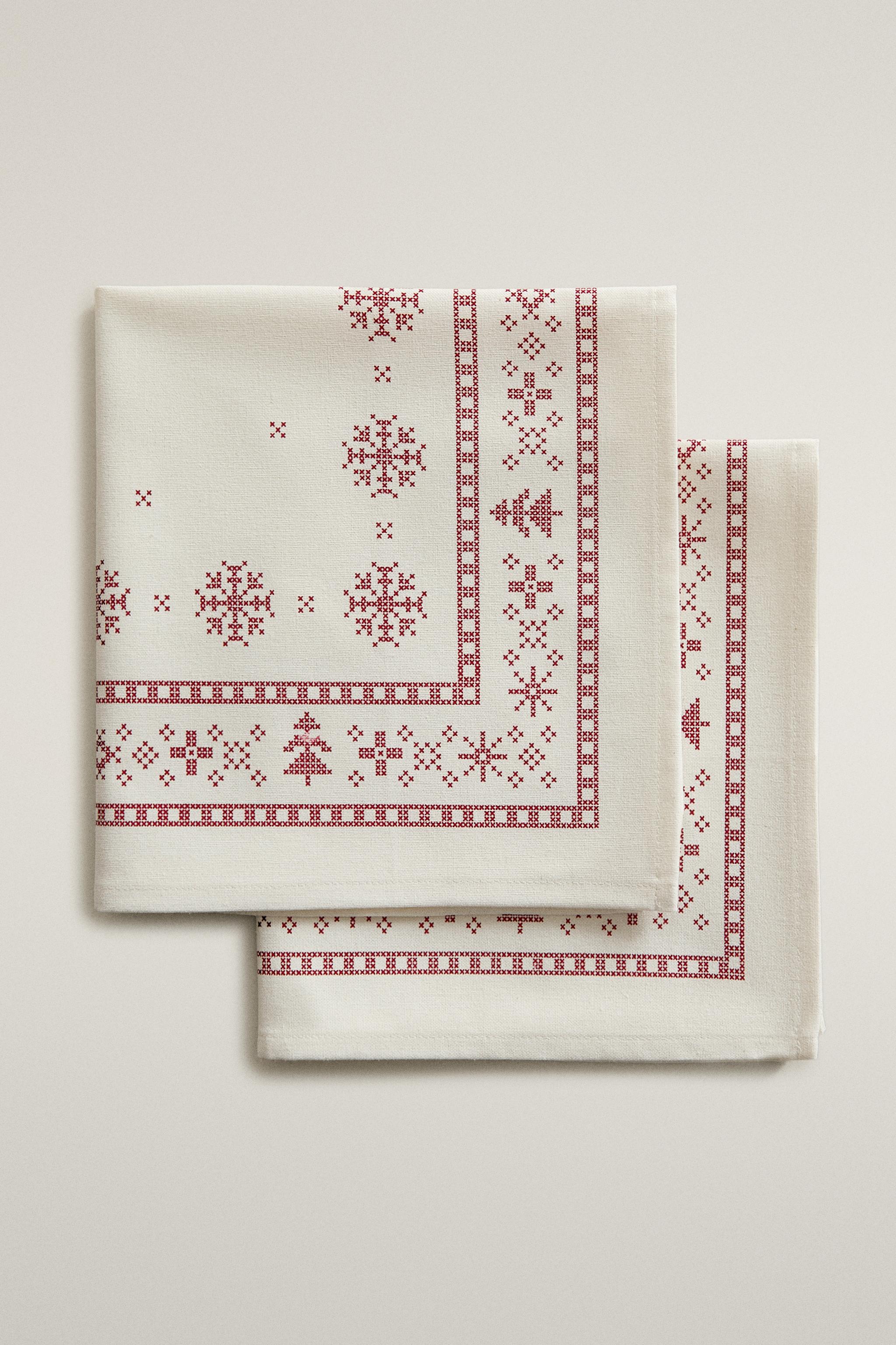 PACK OF CHRISTMAS BORDER PRINT COTTON NAPKINS (PACK OF 2)