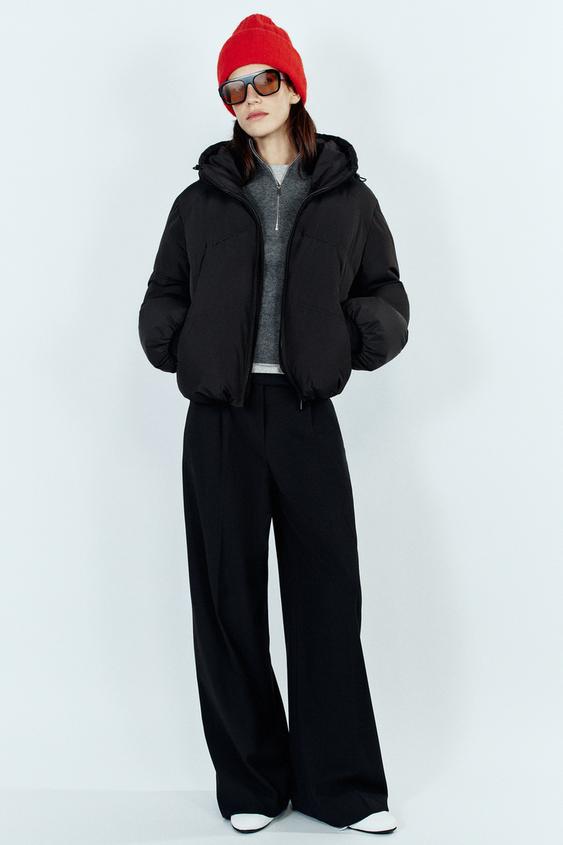 Zara WATER-REPELLENT WINDPROOF PADDED HOODIE ANORAK - Black - Image 0