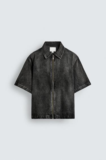 데님 지퍼 셔츠 - Zara 먹색