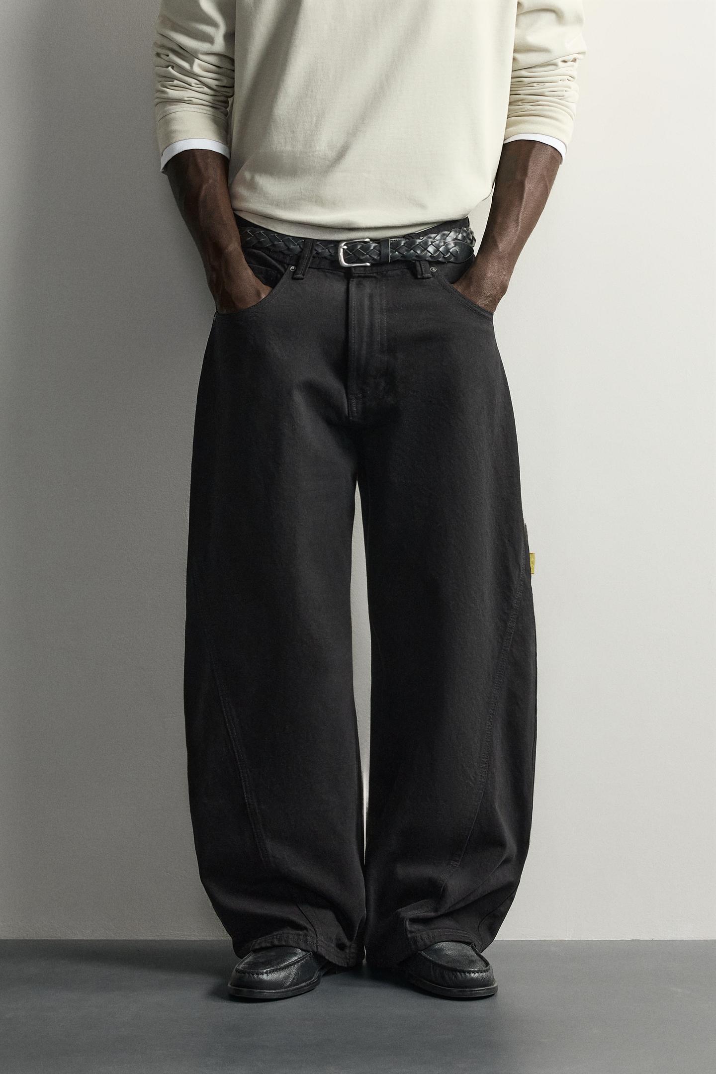 Мужские брюки Zara Pinstripe Balloon Fit, цвет: Чёрный — фото 2