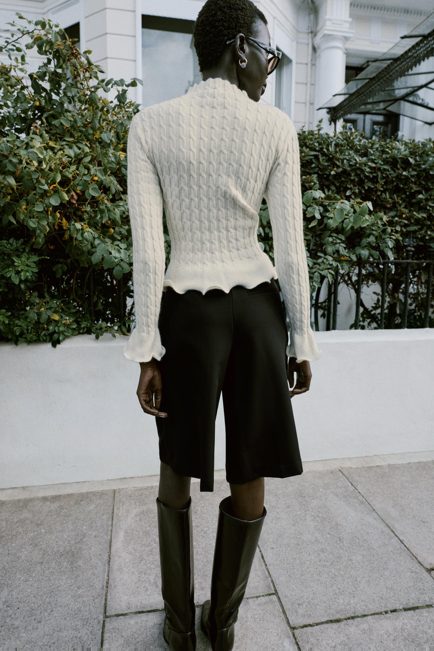Женский свитер Zara Cable Knit Ruffle, цвет: Экрю — фото 7