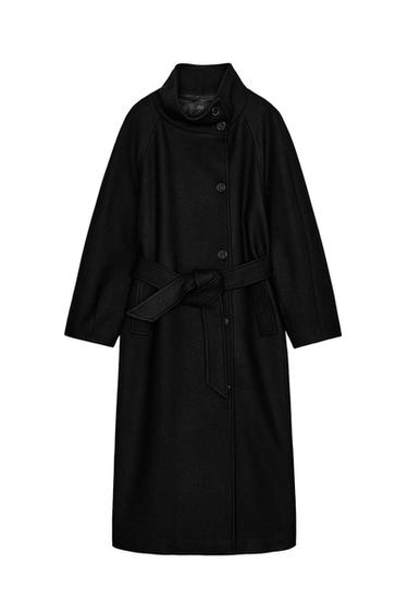 LONG WOOL COAT WITH HIGH NECK - Black by Zara