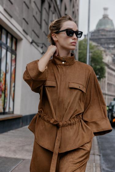 FAUX SUEDE SAFARI SHIRT - Light brown by Zara