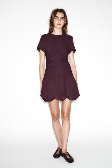 Zara PUFF SHORT DRESS - Eggplant - Image 0