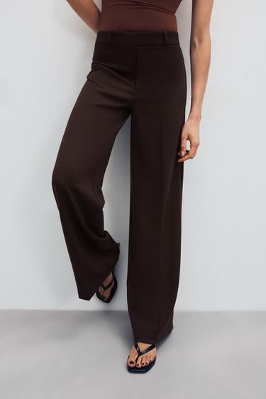 PANTALÓN RECTO CON VISCOSA - Marrón oscuro de Zara