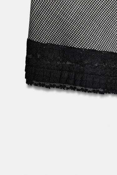 ASYMMETRIC HOUNDSTOOTH HEM LACE TOP - Black / Ecru by Zara - Image 8