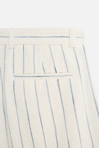 STRIPED TEXTURED BERMUDA SHORTS - Ecru / Blue by Zara - Image 9