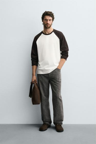 CAMISETA COLOR BLOCK MANGA RAGLÁN - marron/blanco de Zara - Imagen 0