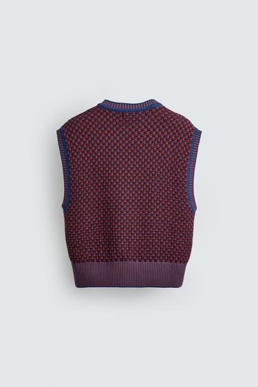 Zara CONTRAST KNIT VEST - Red