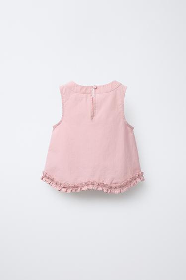 RUFFLED POPLIN TOP - Pink by Zara - Image 1