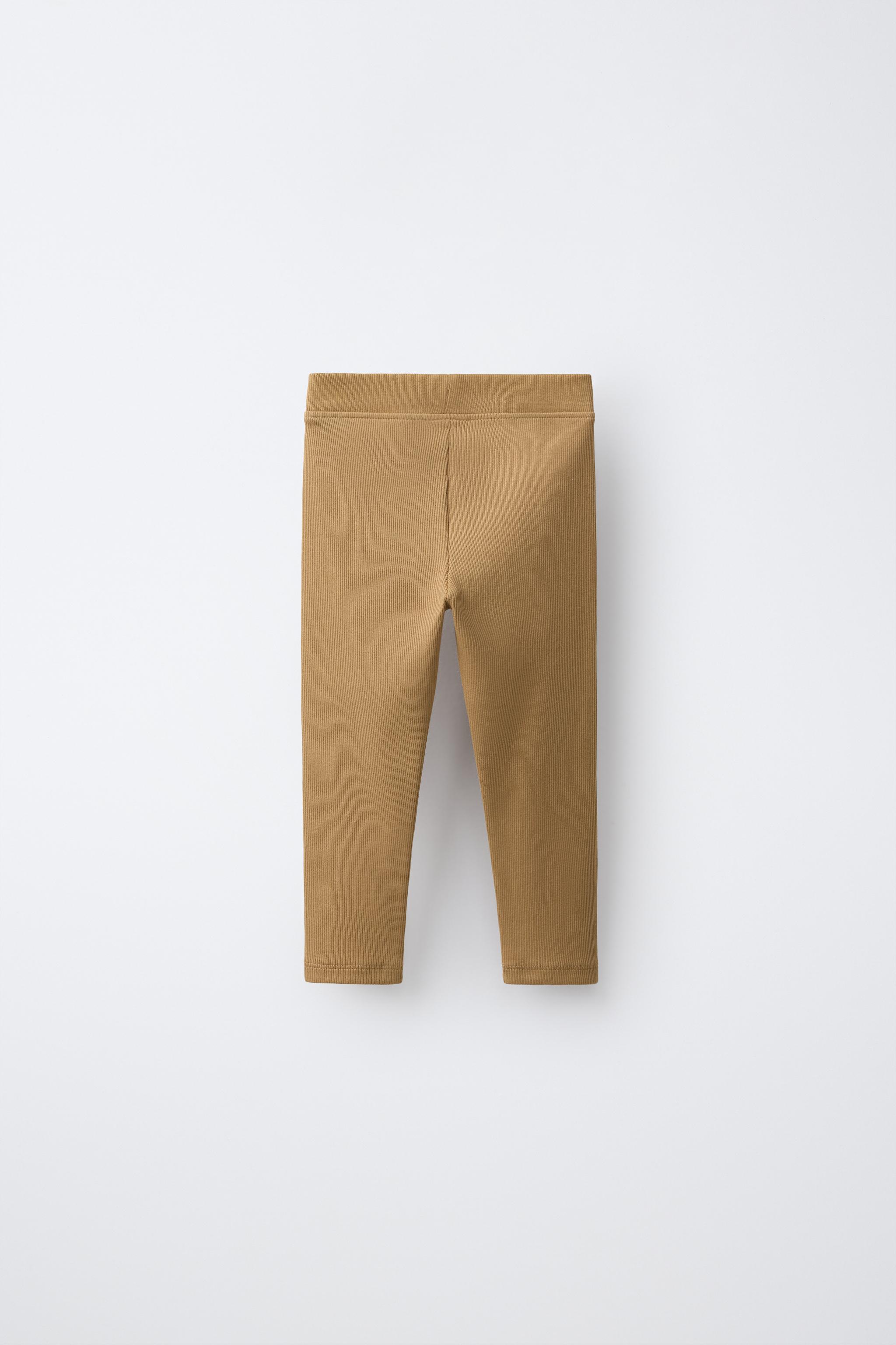 LABEL DETAIL RIBBED LEGGINGS — taupe brown