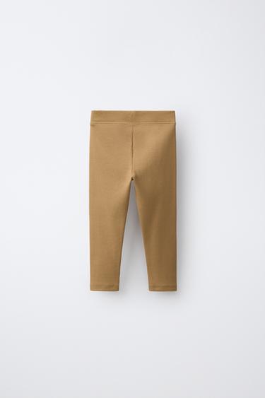 LABEL DETAIL RIBBED LEGGINGS — taupe brown 2
