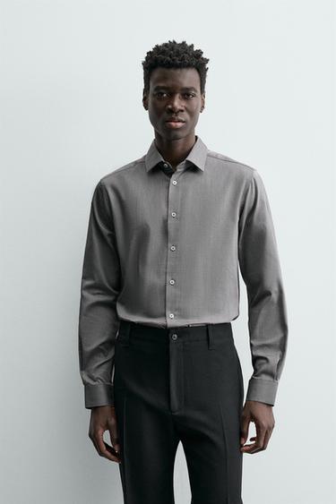 Zara SLIM FIT TEXTURED SHIRT - Brown