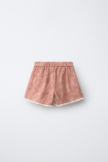 LACE TRIM EMBROIDERED FLORAL BERMUDA SHORTS - Clay by Zara - Image 1