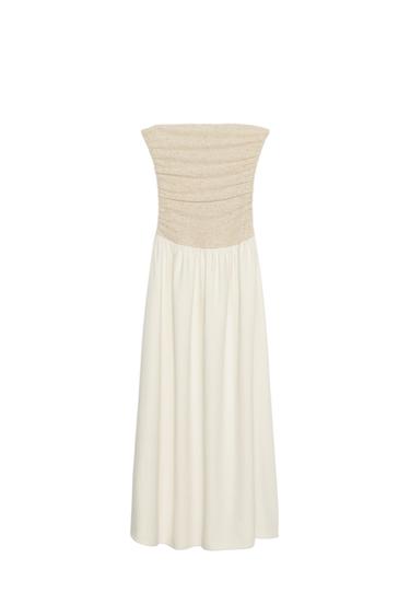 COMBINED STRAIGHT NECK DRESS - Mid-ecru by Zara