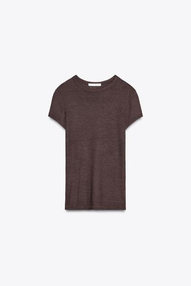 Zaras VISKOS-T-SHIRT MED KORT ÄRM - Brun
