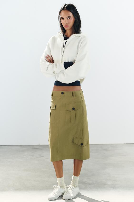 Zara 口袋中長裙 - 卡其色 - 圖片 0