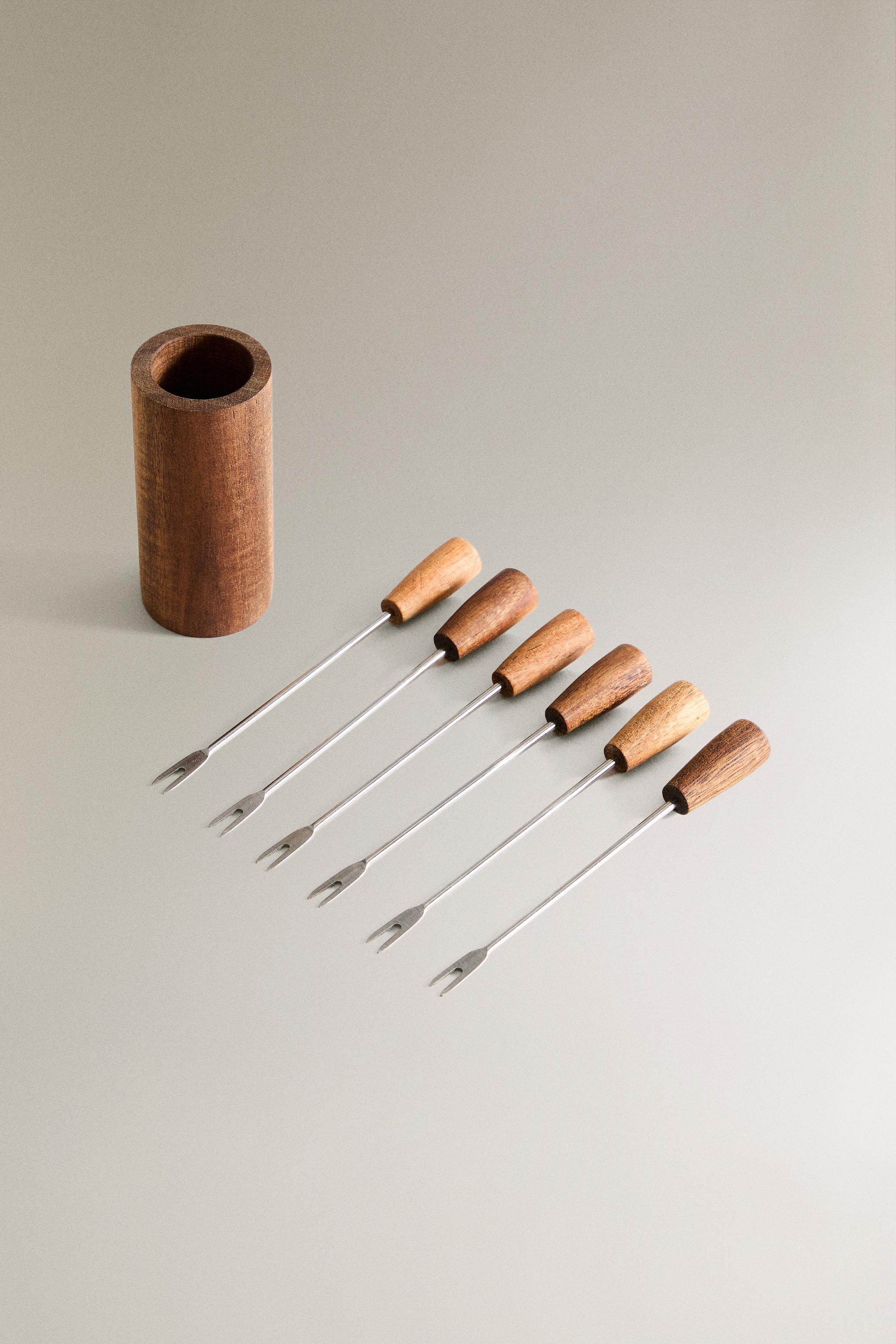 APERITIF PICKS SET WITH HOLDER (SET OF 6) — Light beige