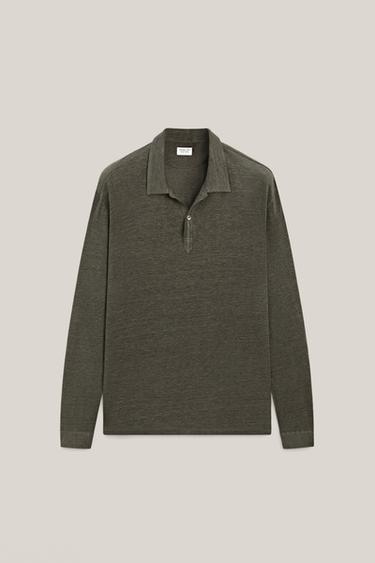 Zara 100% linen long sleeve polo - LIMITED EDITION - Khaki