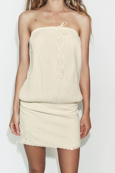 EMBROIDERED CONTRAST BANDEAU DRESS - Oyster-white by Zara - Image 2