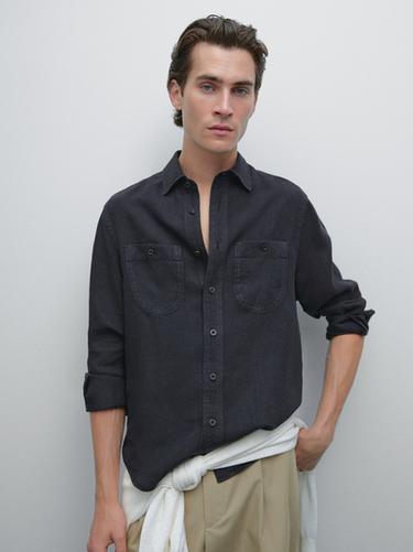 Zara Relaxed-fit overshirt - Navy blue